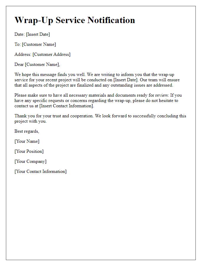 Letter template of wrap-up service notification