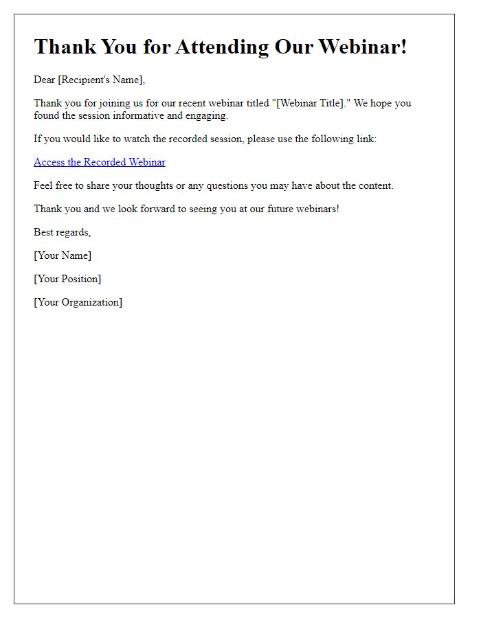 Letter template of access link for recorded webinar session