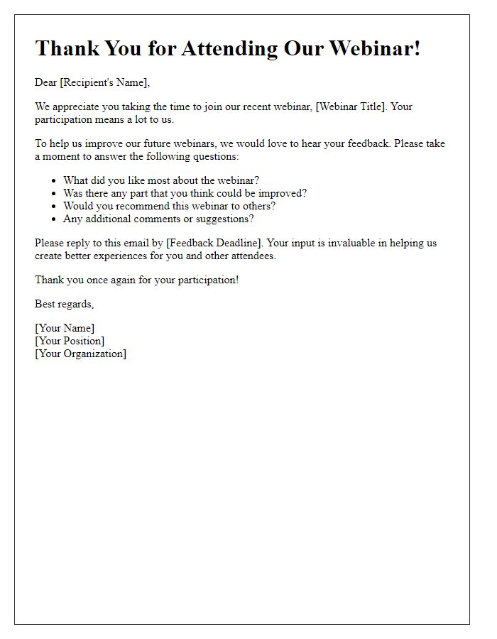 Letter template of feedback request after the webinar