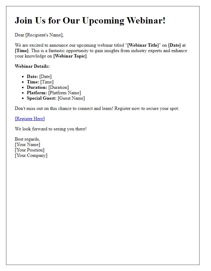 Letter template of promotional announcement for the webinar