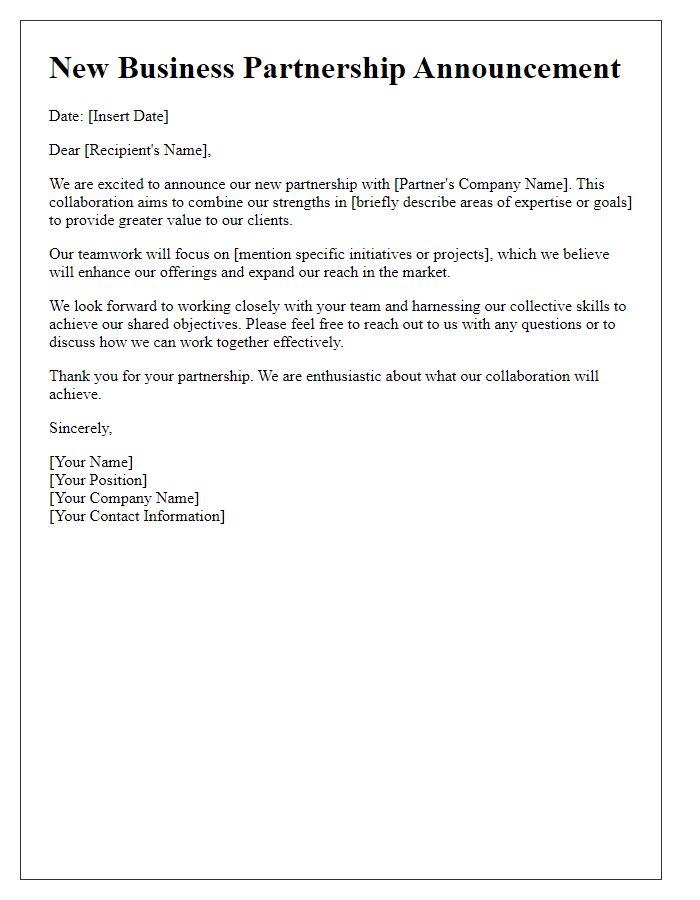 Letter template of New Business Partnership Communication