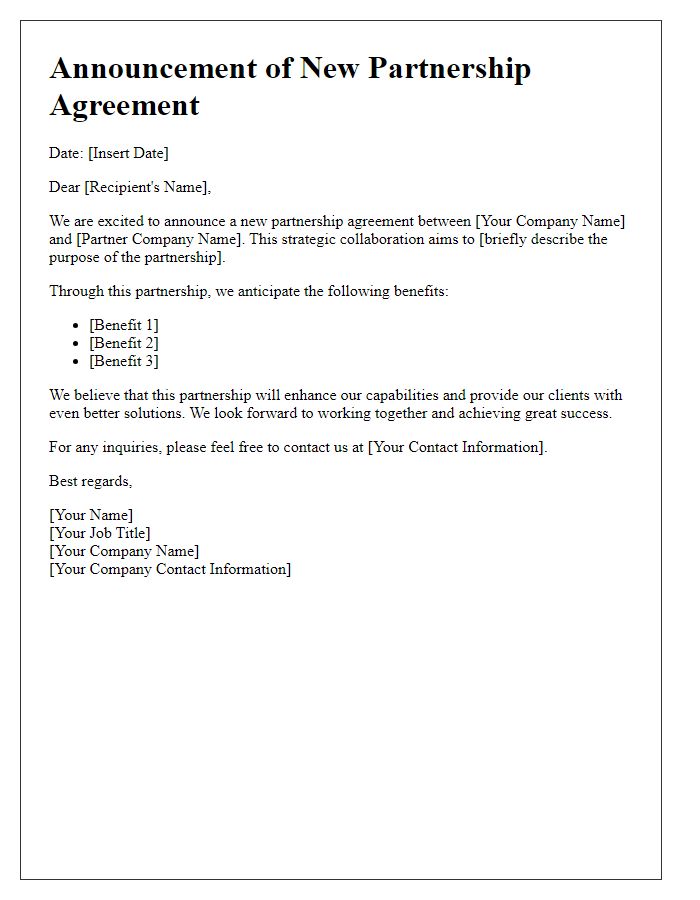 Letter template of New Partnership Agreement Announcement