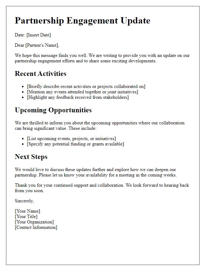 Letter template of Partnership Engagement Update