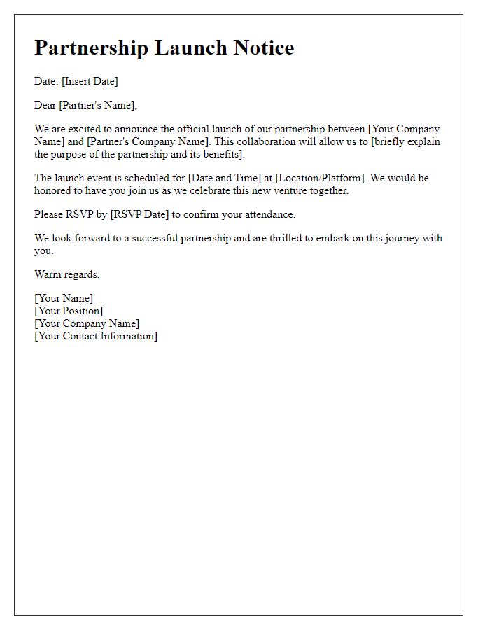 Letter template of Partnership Launch Notice