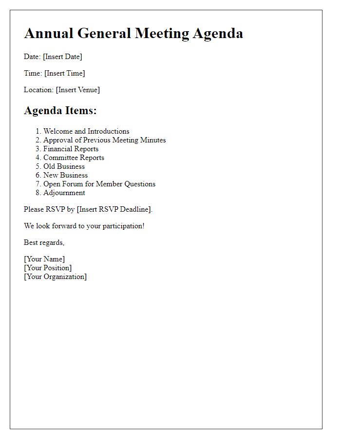 Letter template of agenda for upcoming annual general meeting