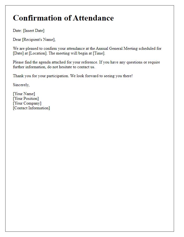 Letter template of confirmation for attendance at annual general meeting