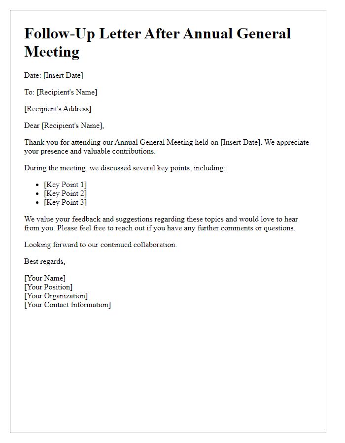 Letter template of follow-up after annual general meeting