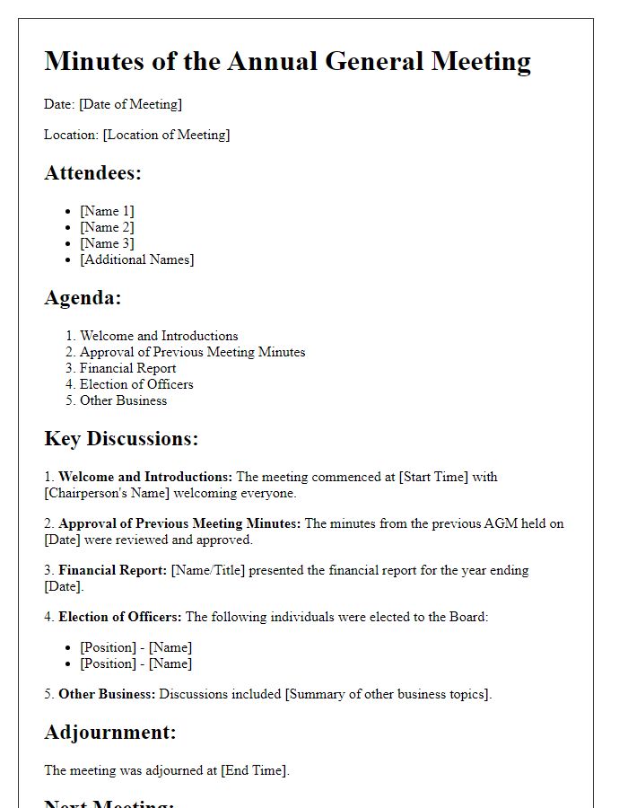 Letter template of minutes from previous annual general meeting