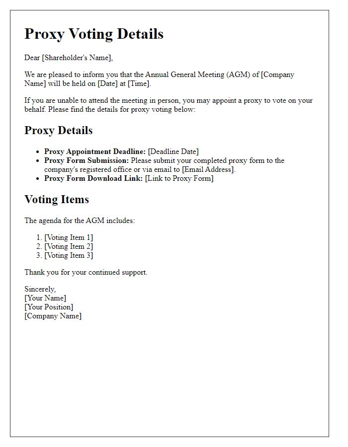 Letter template of proxy voting details for annual general meeting