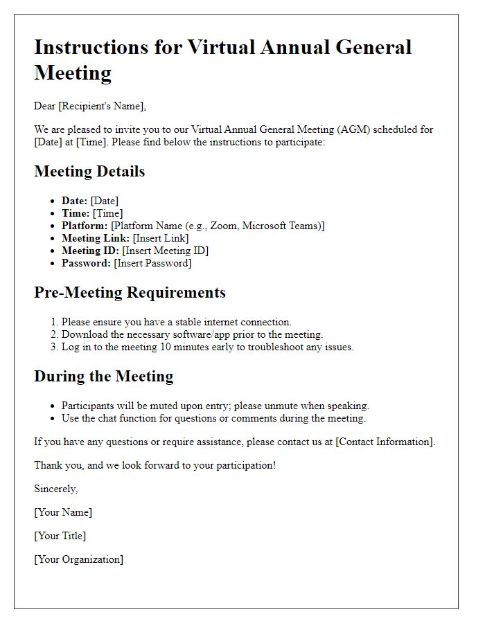 Letter template of virtual annual general meeting instructions