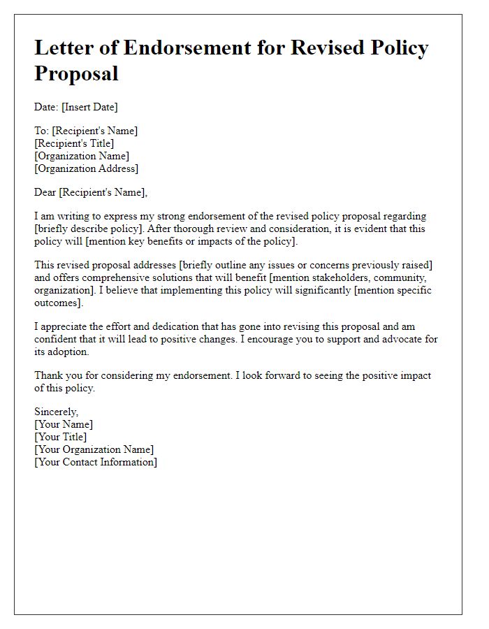 Letter template of endorsement for revised policy proposal