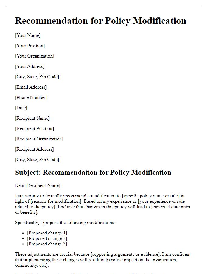 Letter template of recommendation for policy modification