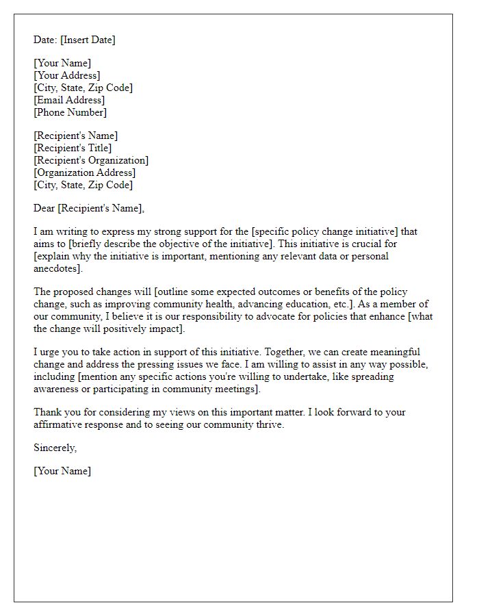 Letter template of support for policy change initiative