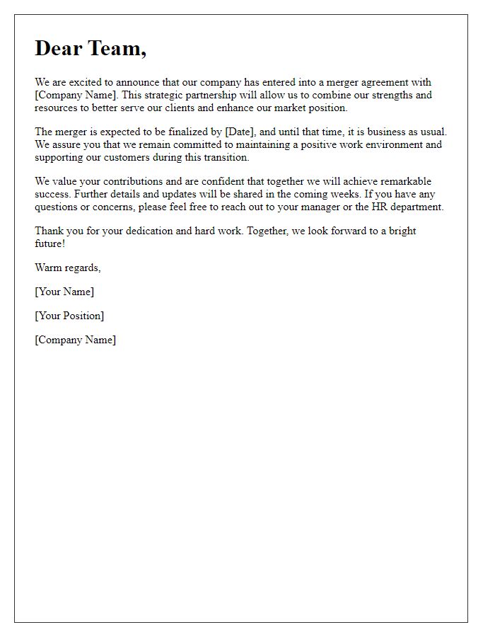 Letter template of merger agreement announcement to employees.