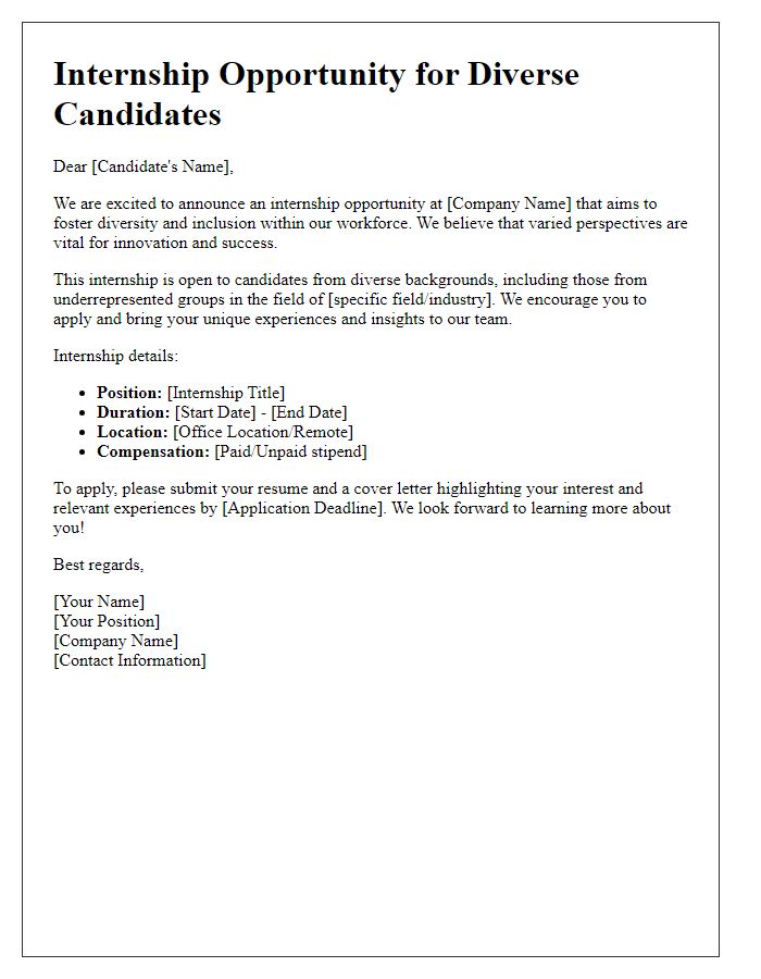 Letter template of Internship Opportunity for Diverse Candidates