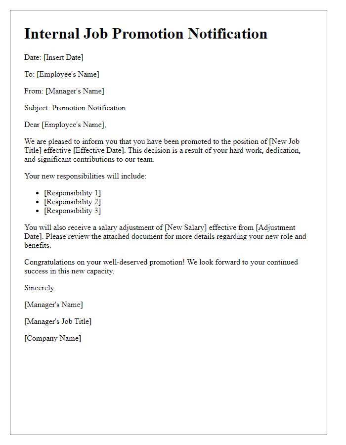 Letter template of Internal Job Promotion Notification