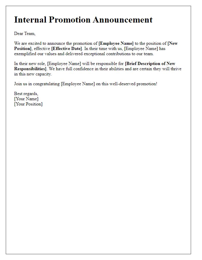 Letter template of Internal Promotion Announcement