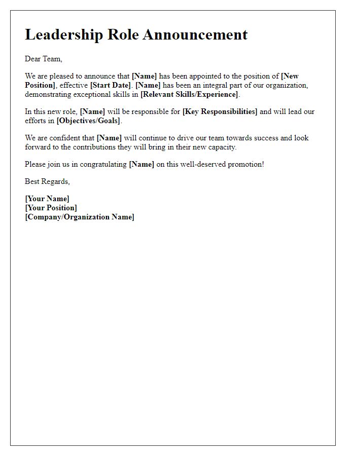 Letter template of Leadership Role Announcement