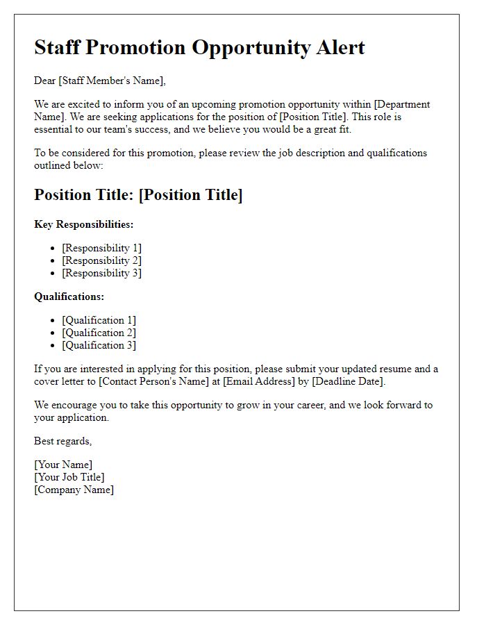 Letter template of Staff Promotion Opportunity Alert