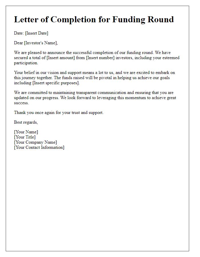 Letter template of finishing funding round