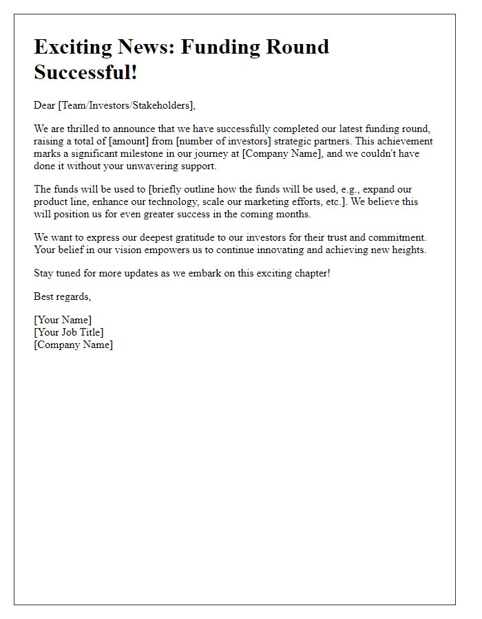 Letter template of funding round successful announcement