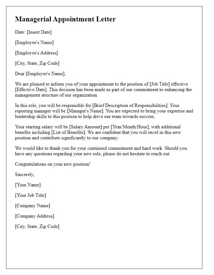 Letter template of managerial appointments and changes.