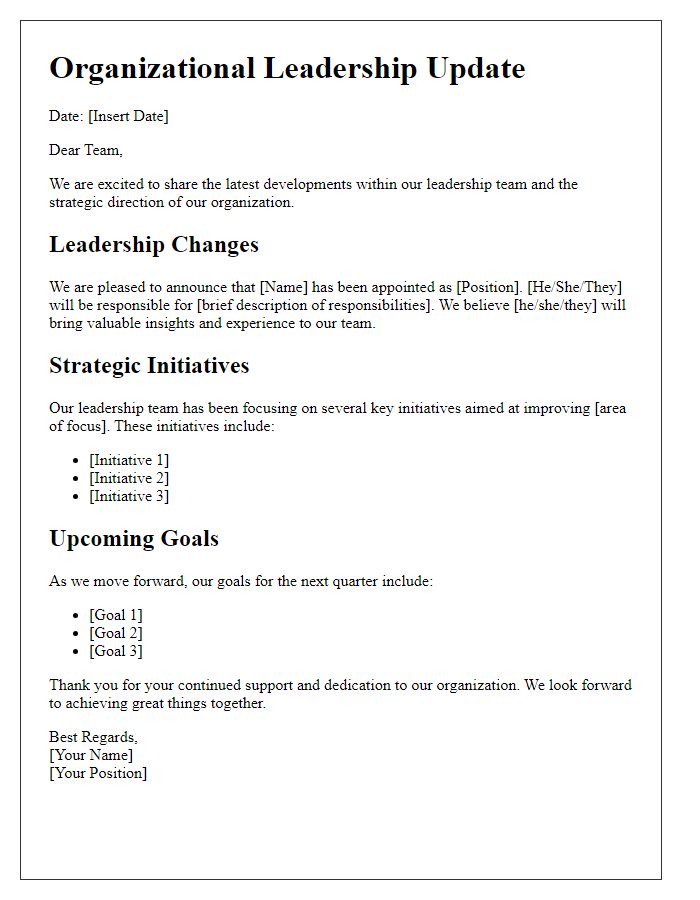 Letter template of organizational leadership updates.