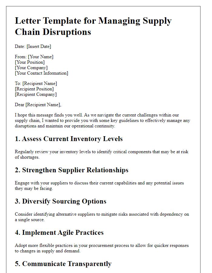 Letter template of guidance on managing supply chain disruptions