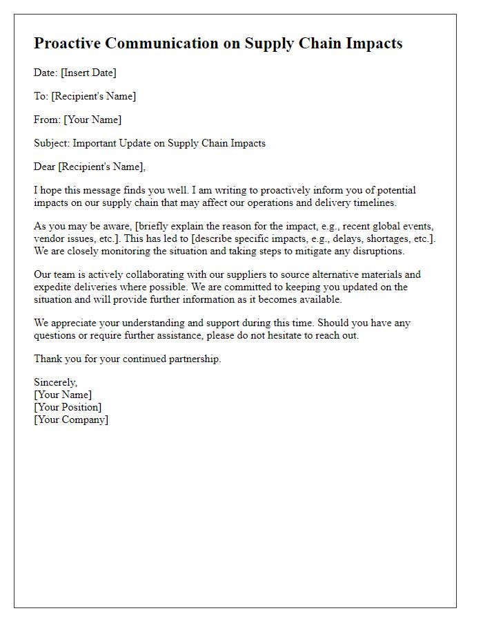 Letter template of proactive communication about supply chain impacts