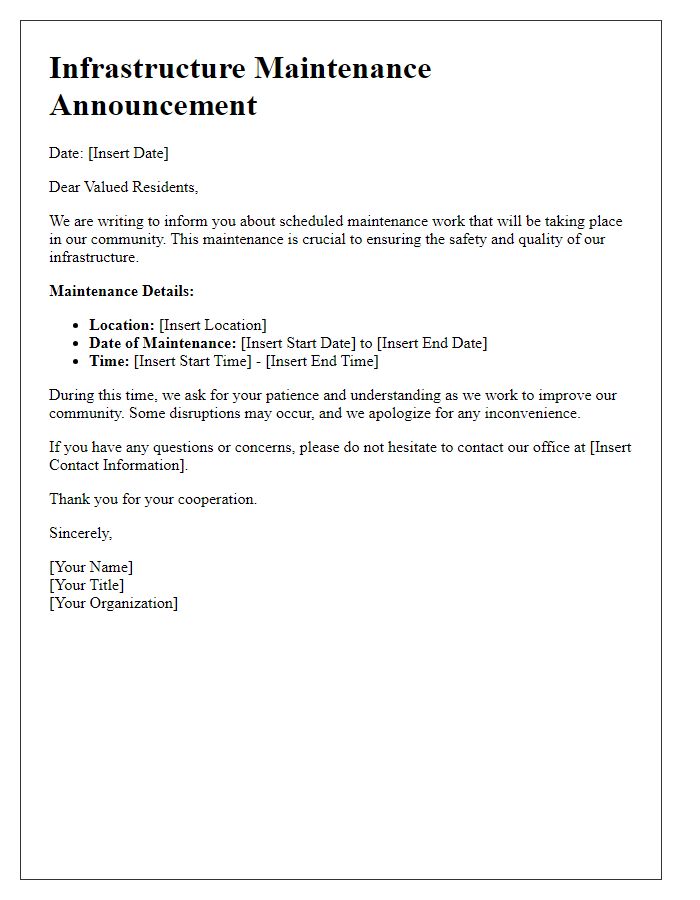 Letter template of Infrastructure Maintenance Announcement