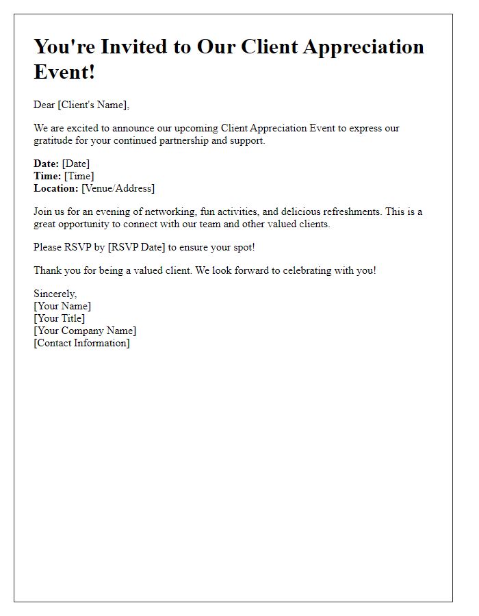 Letter template of Client Appreciation Event Announcement