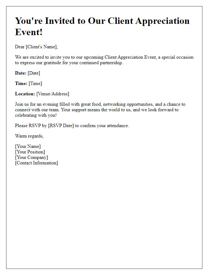 Letter template of Client Appreciation Event Invitation