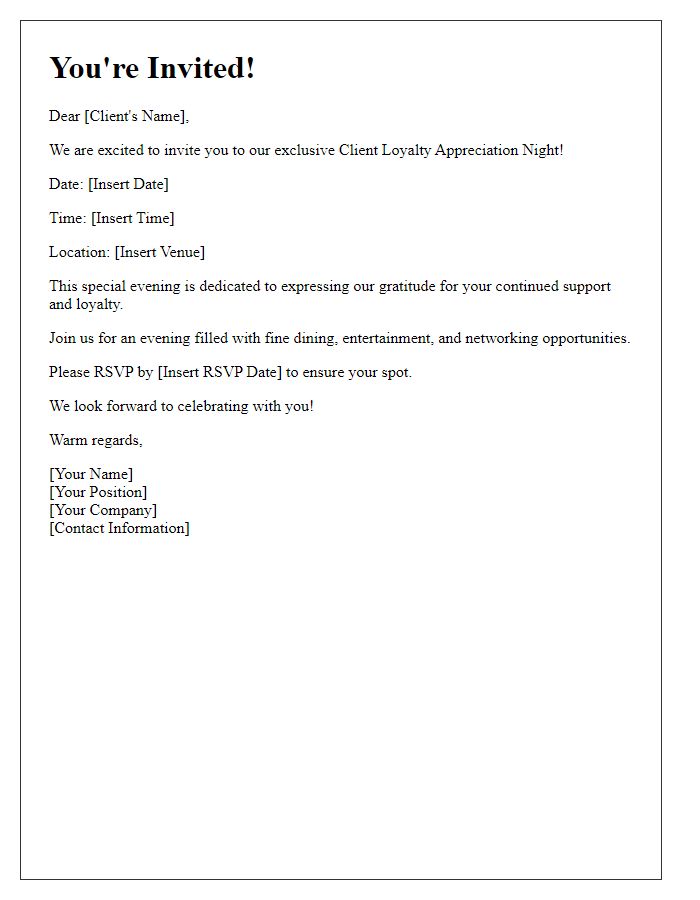 Letter template of Invitation for Client Loyalty Appreciation Night