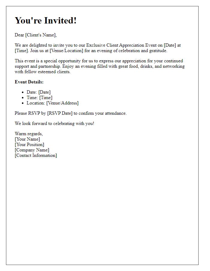 Letter template of Invitation to Exclusive Client Appreciation Event