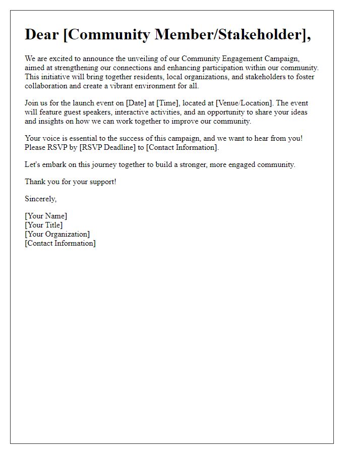 Letter template of Community Engagement Campaign Unveiling