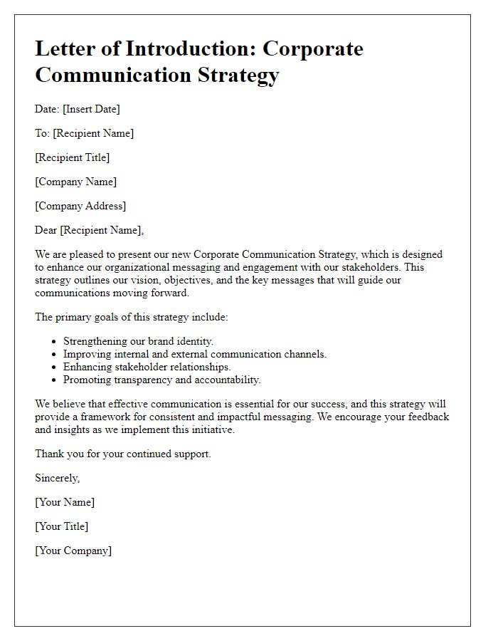 Letter template of Corporate Communication Strategy Introduction