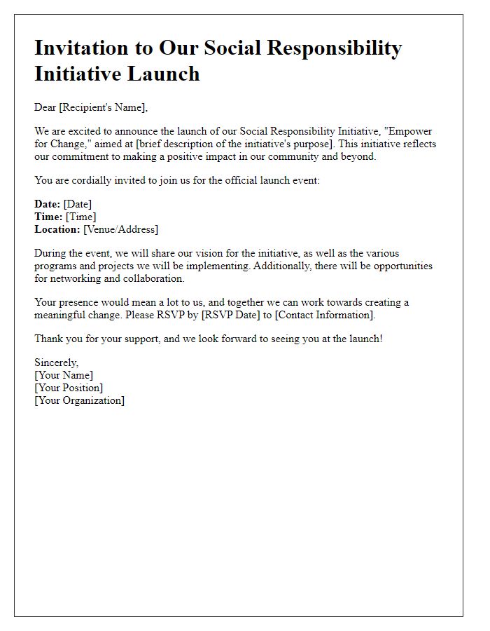 Letter template of Social Responsibility Initiative Launch