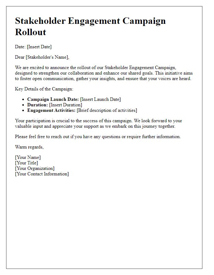 Letter template of Stakeholder Engagement Campaign Rollout