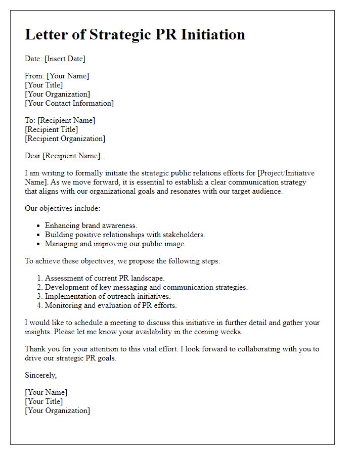 Letter template of Strategic PR Efforts Initiation