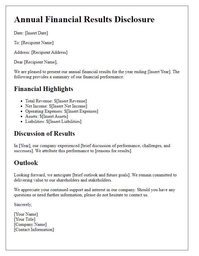 Letter template of annual financial results disclosure