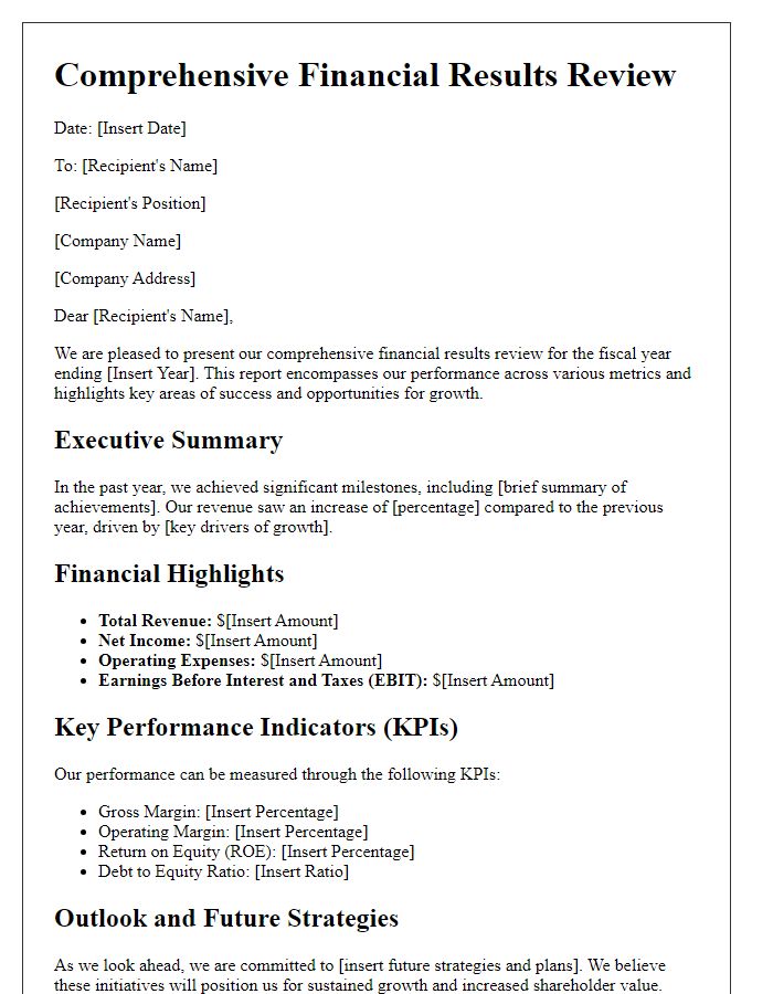 Letter template of comprehensive financial results review