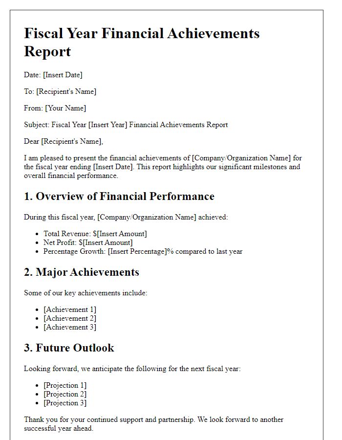 Letter template of fiscal year financial achievements report