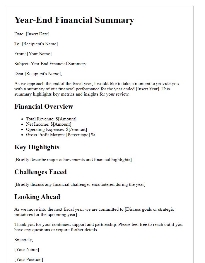 Letter template of year-end financial summary communication