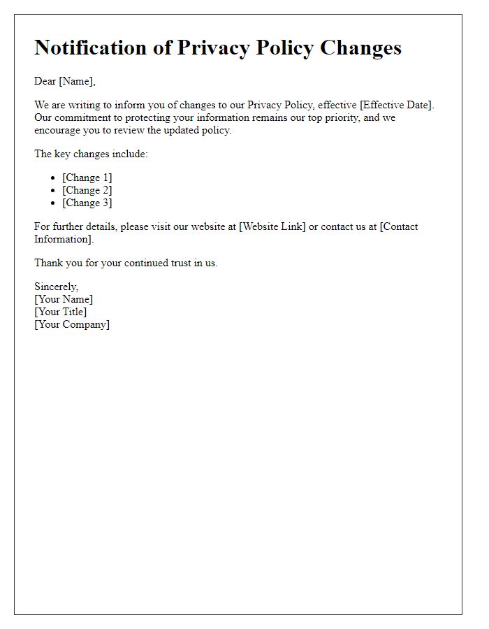 Letter template of notification regarding privacy policy changes