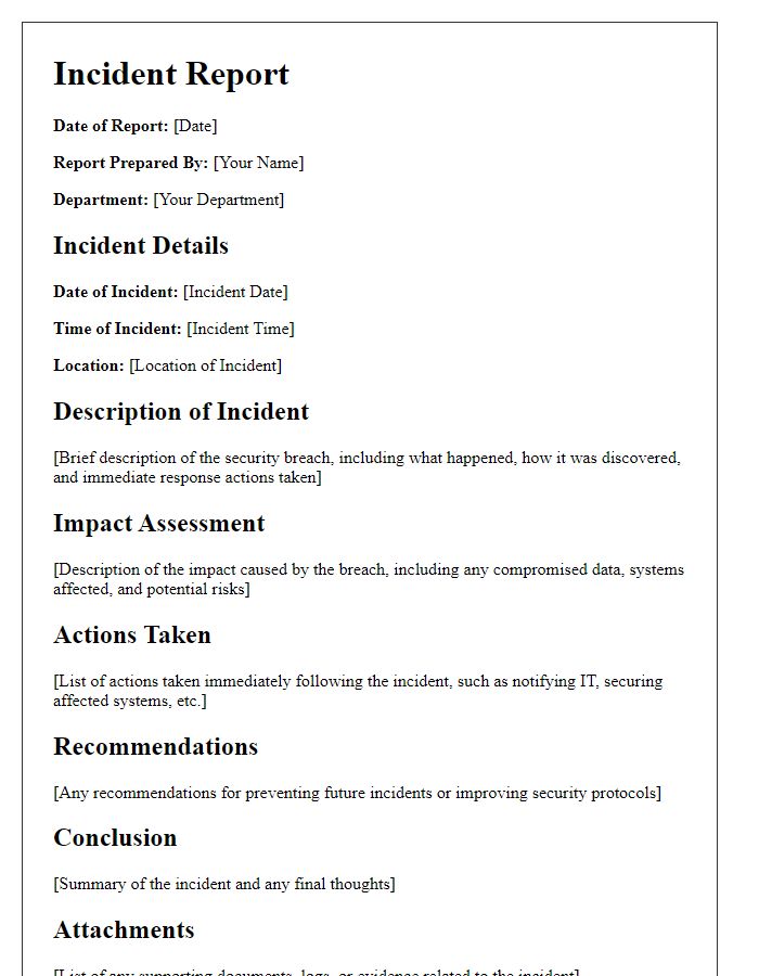 Letter template of incident report following security breach