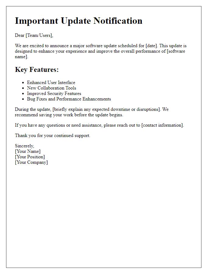 Letter template of major software update rollout