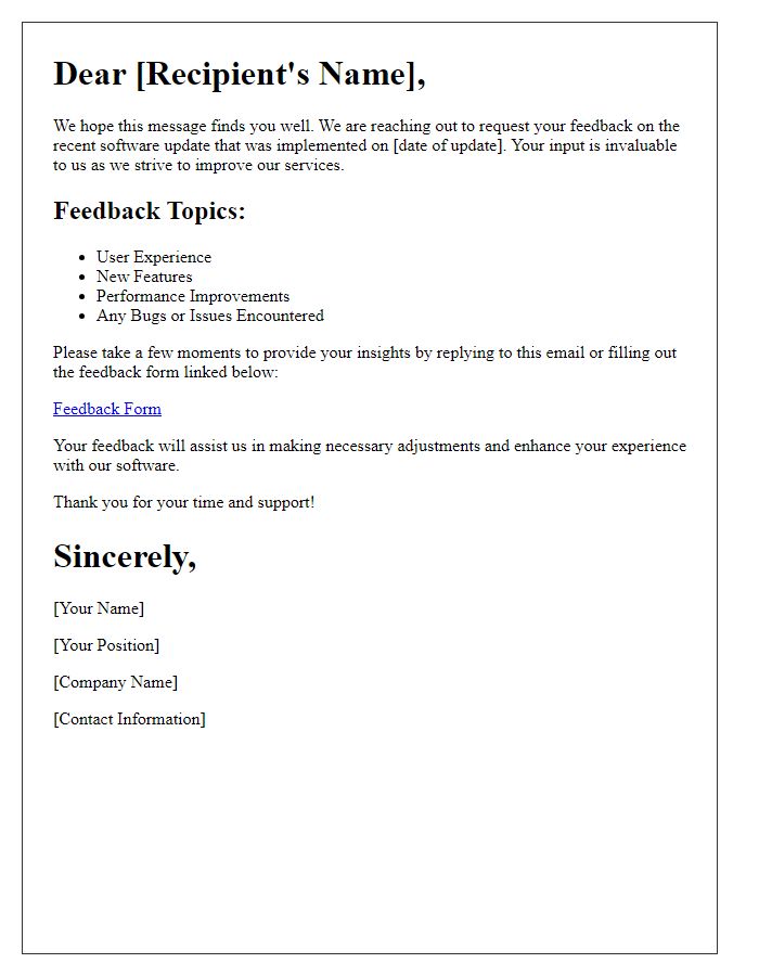 Letter template of software update feedback request