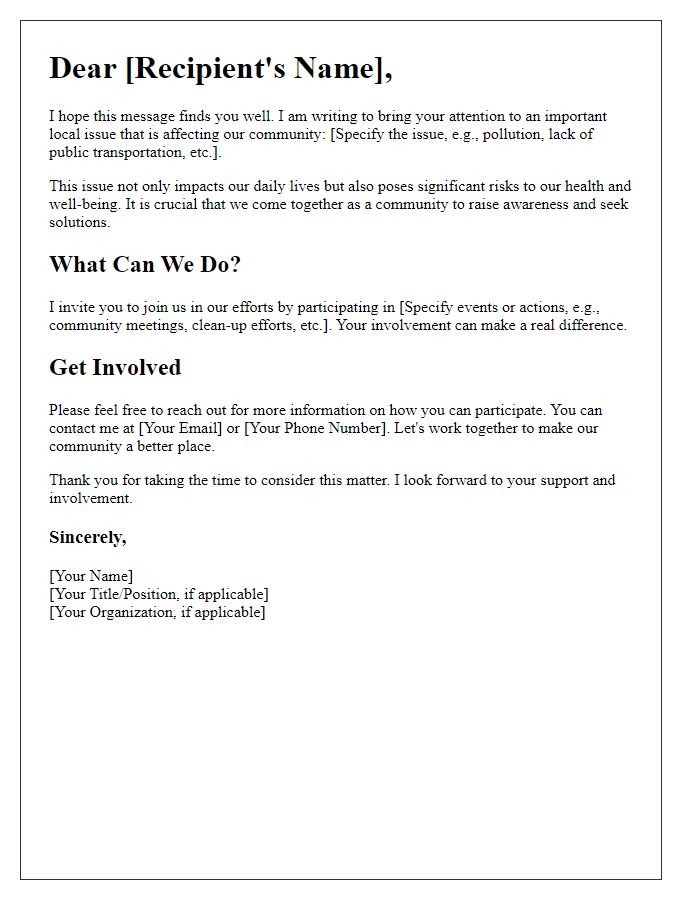 Letter template of awareness campaign for local issues