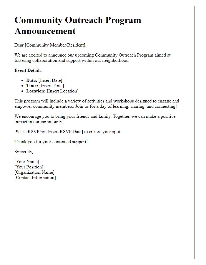 Letter template of community outreach program announcement