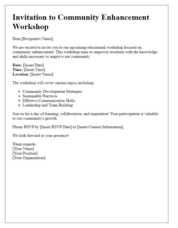 Letter template of educational workshop for community enhancement